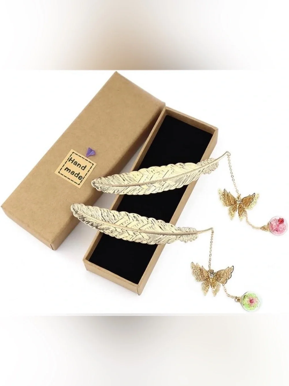 $3 Gold Feather Bookmark with Butterfly Charms - Handmade $3 WHEN BUNDLED WITH 3